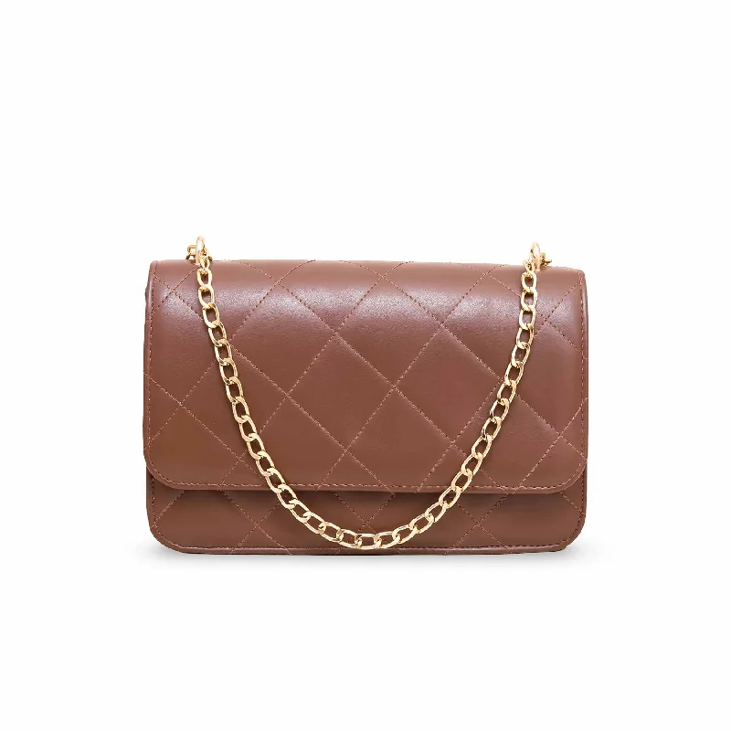 Leatherette shoulder bag with a quilted diamond pattern for sophisticationBrown Casual Shoulder Bag P55522