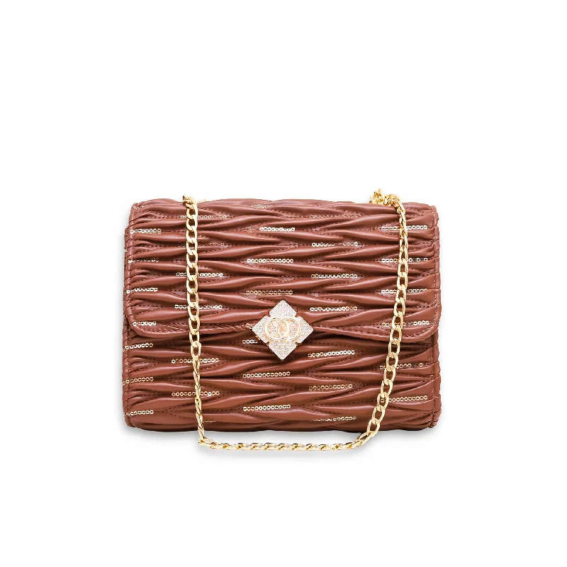 Embroidered silk shoulder bag with intricate gold threadwork for a luxurious lookBrown Casual Shoulder Bag P55596