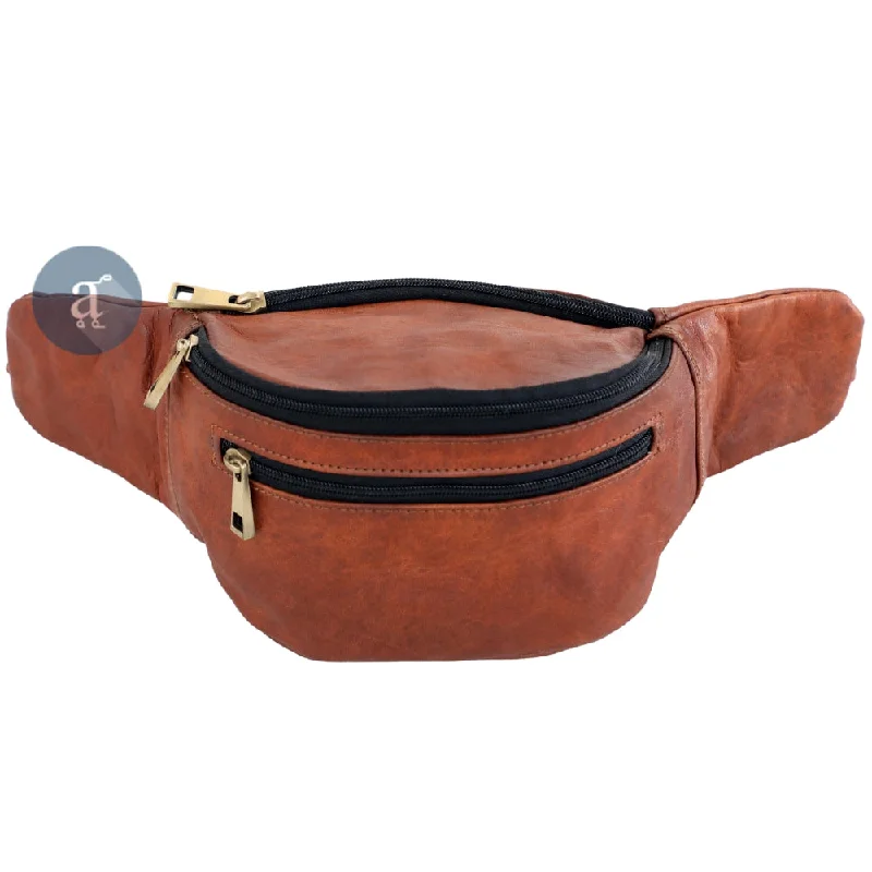 Crossbody bag with multiple compartments and pockets for organizationBrown Leather Fanny Pack