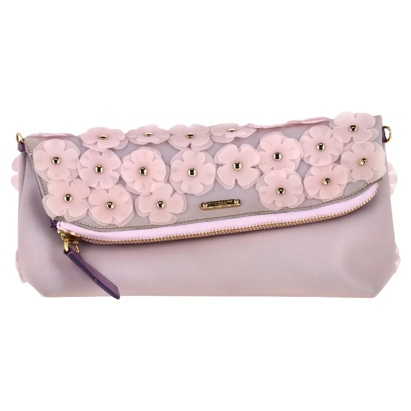 Lace - covered clutch for a romantic and feminine lookBurberry The Petal in Flowers Pouch in Purple Rubber