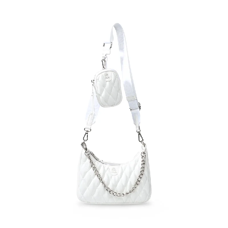 Women's leather shoulder bag with a hand - painted floral motif for a unique styleBVITAL-Q WHITE