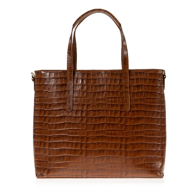 Women's genuine leather handle bag with a classic saddle shape and gold - tone hardwareCabas Tote Bag (Saddle Croc-Embossed)