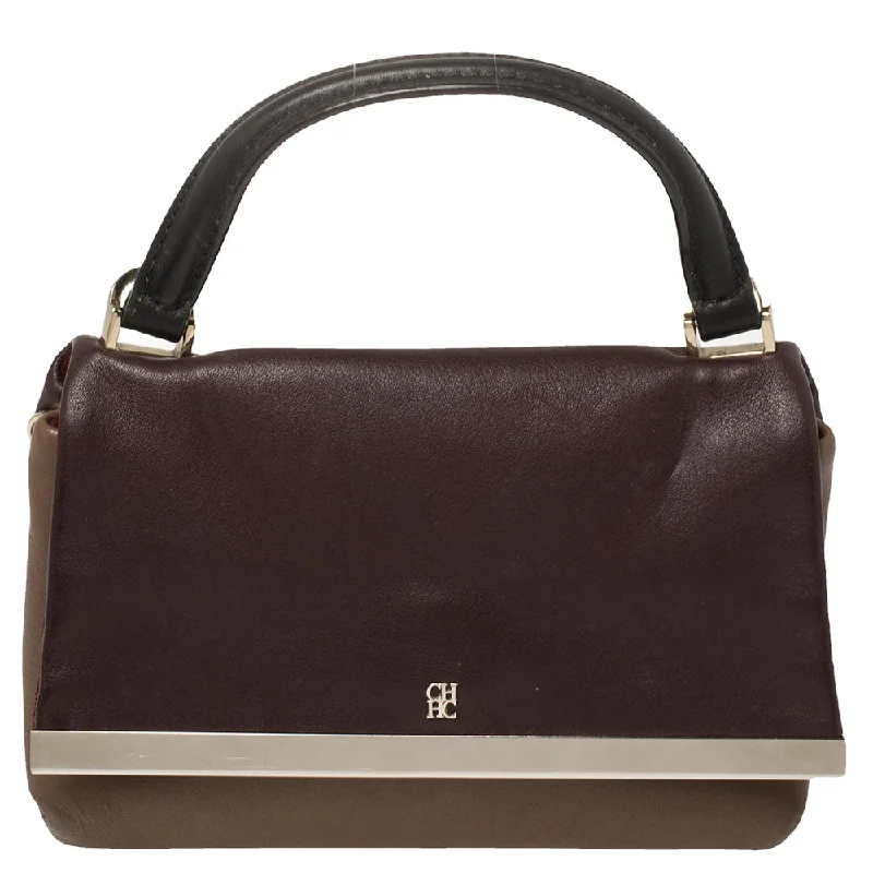 Satchel with a hidden anti-theft pocket for securityCarolina Herrera Bicolor Leather Top Handle Bag