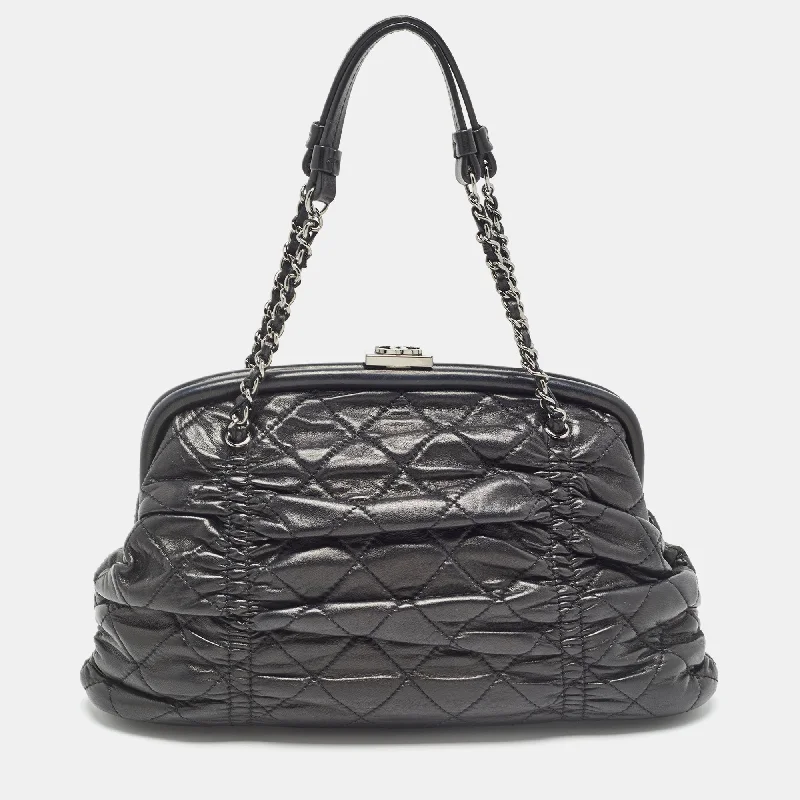 Satchel with a detachable strap for easy customizationChanel Black Quilted Leather Sharpei Frame Bag