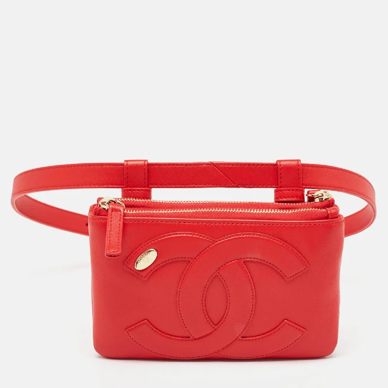 Satchel with multiple compartments and dividers for organizationChanel Red Leather Cc Mania Waist Bag