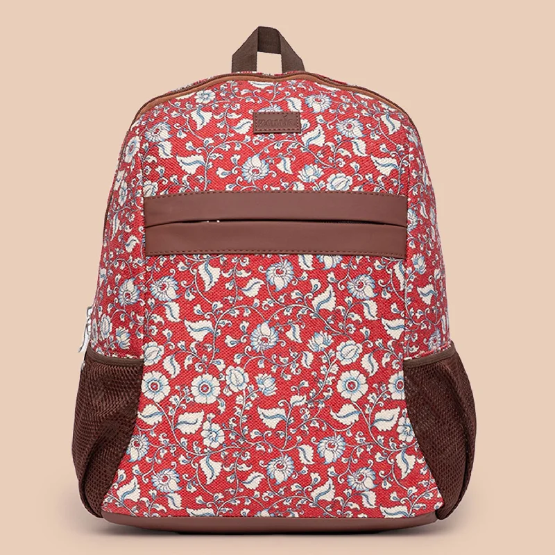 Vintage - inspired leather backpack with a flap - over closure and tassel detailsChittoor Red Kalamkari Classic Backpack