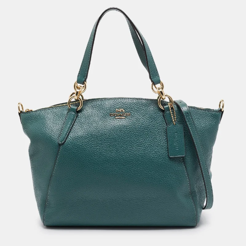 Embroidered satchel with intricate beadwork for a unique touchCoach Green Leather Small Kelsey Satchel