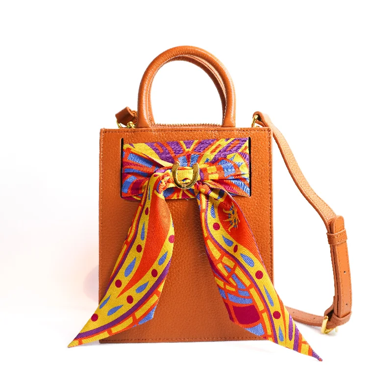 Faux fur - trimmed handle bag for a cozy and stylish winter accessoryLeather Mini Calista + Orange Paisley Twilly