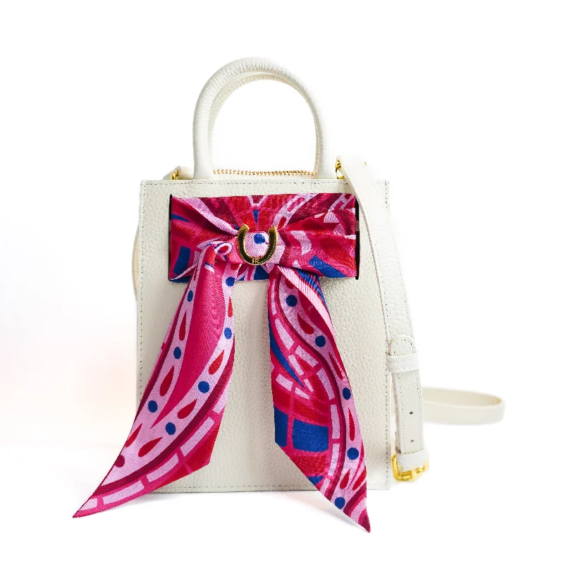 Vegan leather handle bag made from recycled materials for eco - conscious consumersLeather Mini Calista + Fuscia Paisley Twilly