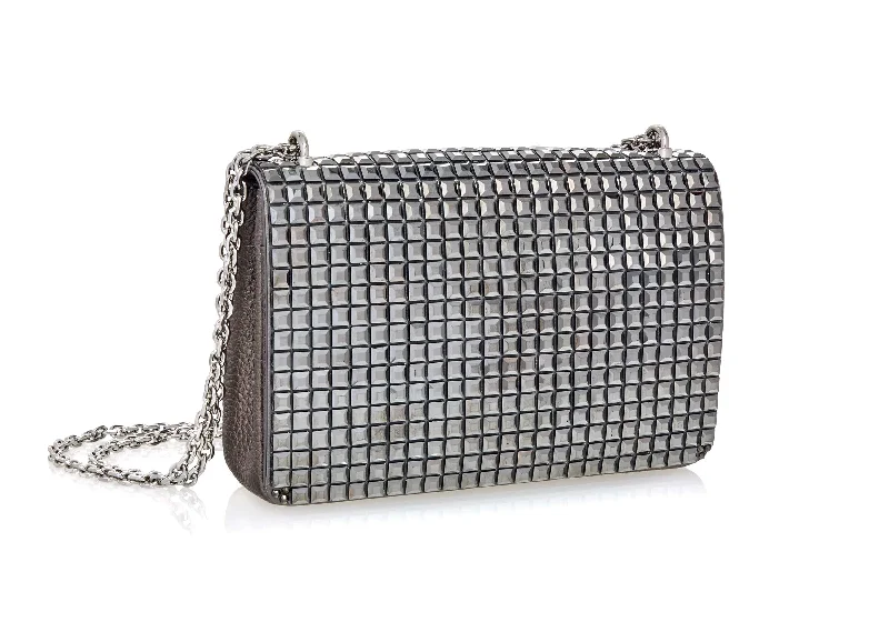 Leather evening bag with a gold - plated chain strap for a sophisticated lookCricket Squares Gray