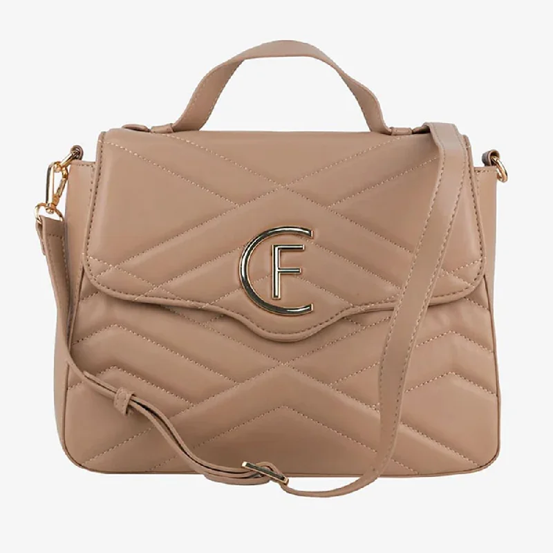 Leatherette crossbody bag with a quilted pattern for a sophisticated lookCRISTINAEFFE Beige Artificial Leather Crossbody Bag