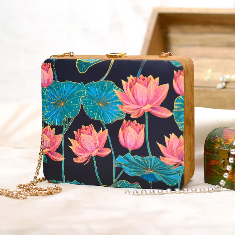 Metallic leather evening bag with a textured finishDark Lotus Printed MDF Clutch