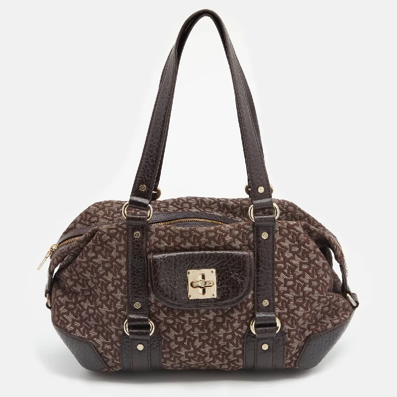 Dkny Dark Monogram Canvas And Leather Satchel