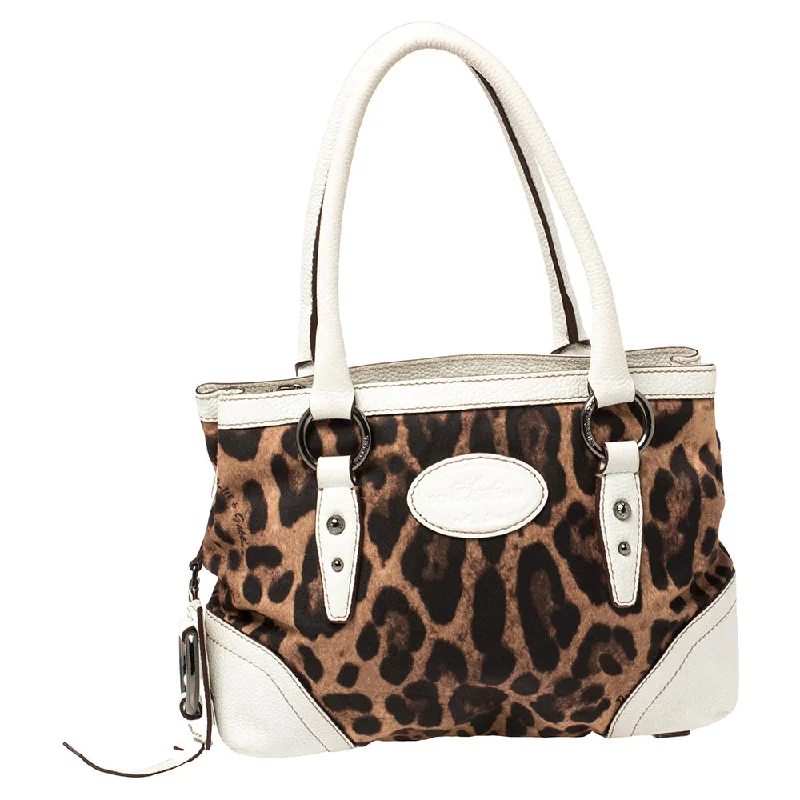 Satchel with multiple compartments and dividers for organizationDolce & Gabbana  Animal Print Fabric And Leather Satchel