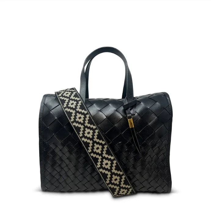 Silk - lined handle bag with a smooth interior to protect belongingsElla Bag Black Threaded Weave