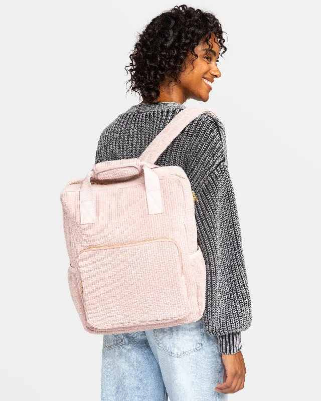 Backpack with a hidden anti - theft pocket and RFID - blocking technologyFeeling Good Small Corduroy Backpack - Lilac Chiffon