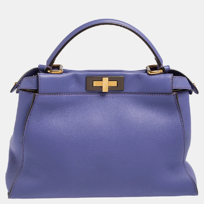 Women's leather satchel with a hand-stitched edge for a premium lookFendi Leather Medium Peekaboo Top Handle Bag