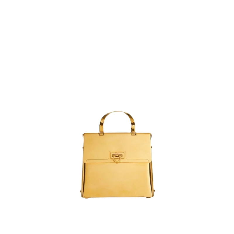 Vintage-inspired satchel with a brass buckle and leather tasselsFerragamo Trifolio Small Handbag Gold