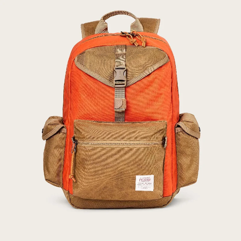 Leatherette backpack with a quilted texture and a magnetic snap closureSURVEYOR 36L BACKPACK