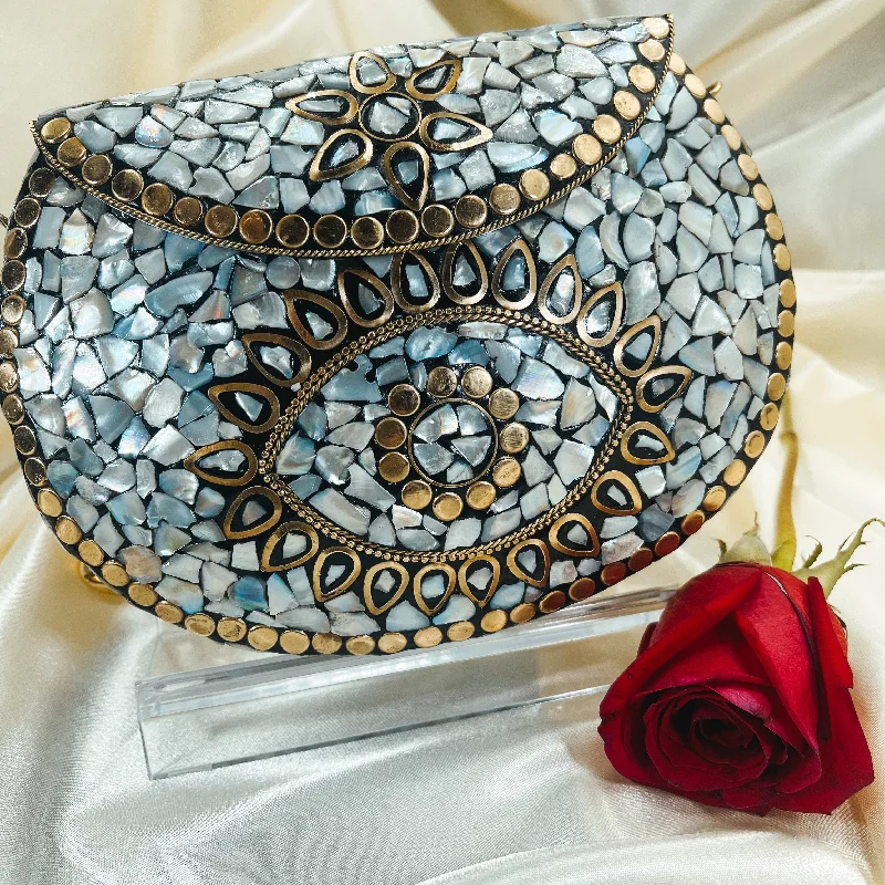 Vintage - style beaded evening bag with an art - deco patternFIZA Mosaic Clutch (White)