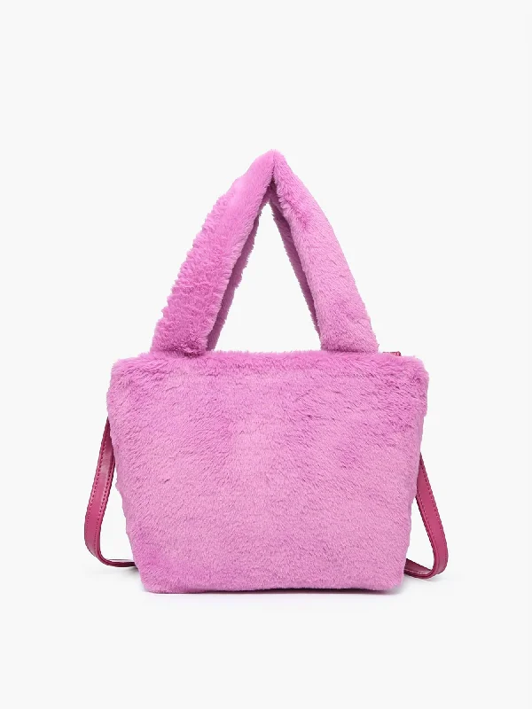 Convertible satchel that can be worn as a crossbody or shoulder bagFuzzy Dual Handle Satchel Bag With Strap In Purple