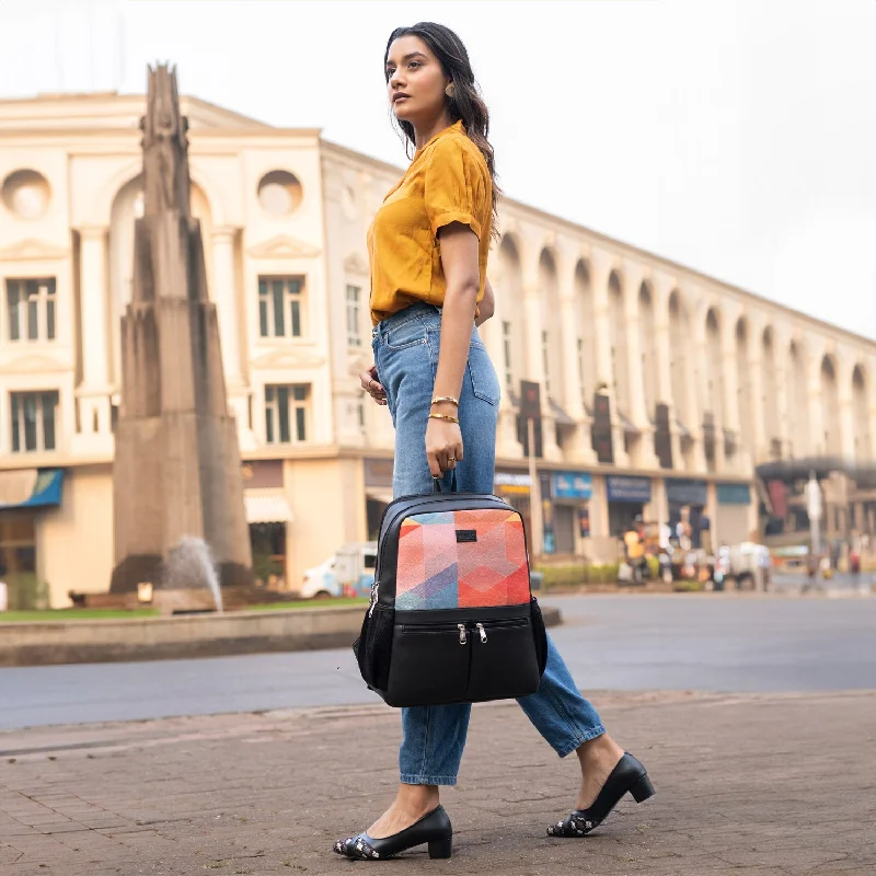 Vintage - inspired leather backpack with a flap - over closure and tassel detailsGeoOptics Office Backpack