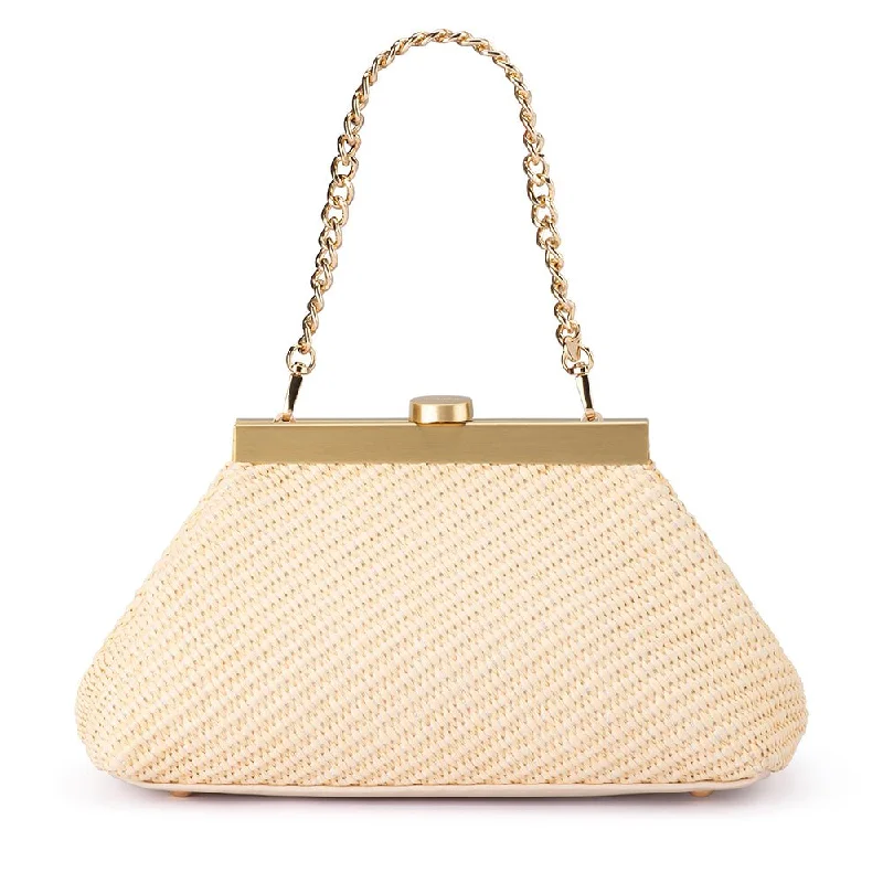 Handle bag with a hidden anti - theft pocket and RFID - blocking liningHANNA Woven  Straw Clutch