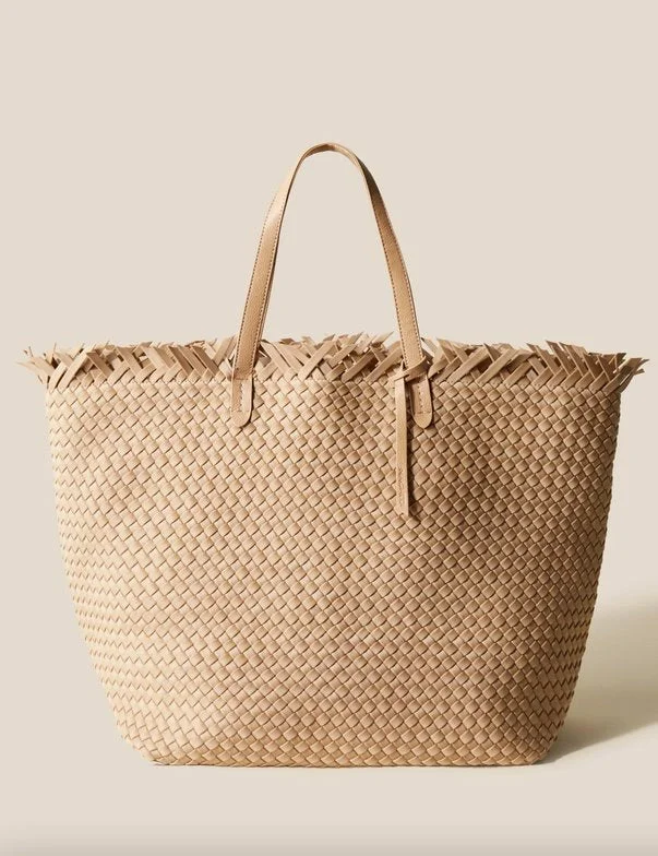 Laser - cut leather handle bag with a geometric pattern for a modern and edgy lookHavana Tote Camel