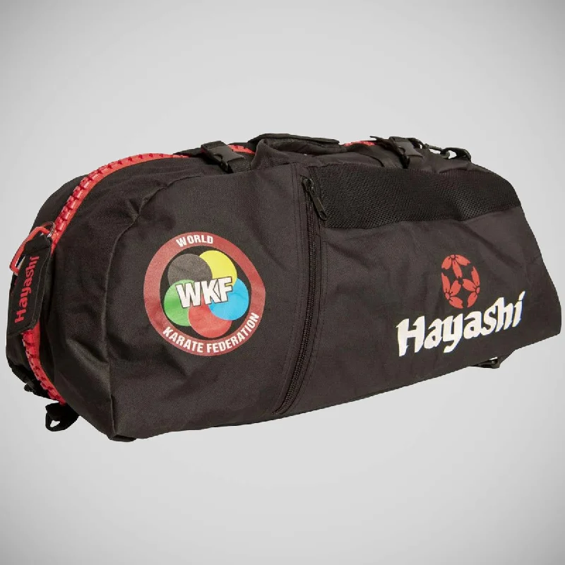 Backpack with adjustable straps and a padded back for comfortHayashi WKF Sportsbag-Backpack Black/Red