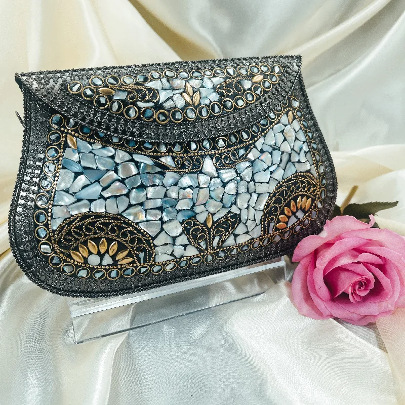 Sequined clutch in a metallic color for a party lookHEMA Mosaic Clutch