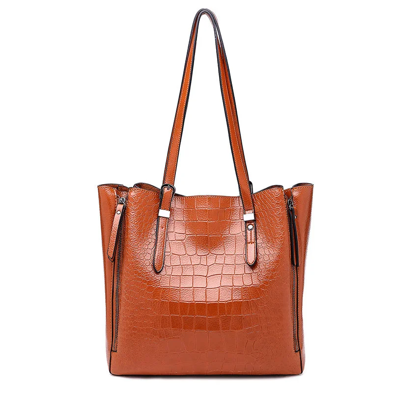 Soft suede women's hobo bags in rich chocolate colorshigh quality pu tote bags women large shoulder vintage bag embossed crocodile pattern ladies leather tote bags