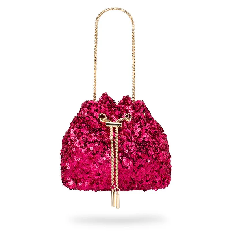 Handle bag with a detachable charm or keychain for personalizationILANA Sequin Drawstring Bag