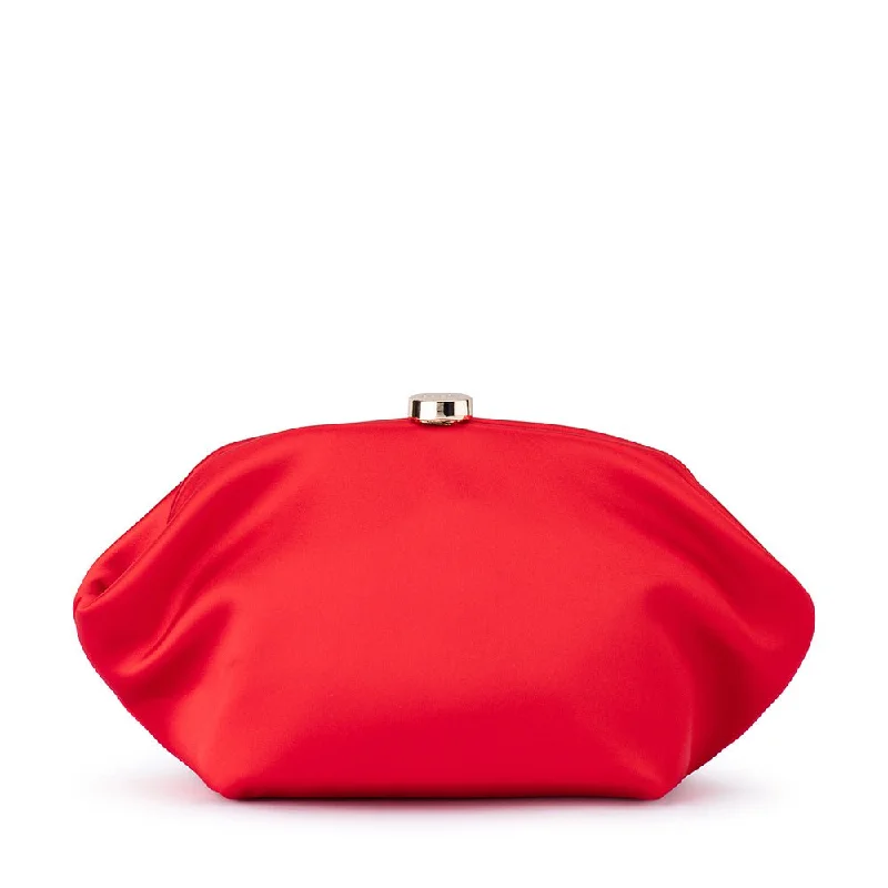 Color - blocked handle bag with a combination of bright and neutral colorsKARINA Satin Clutch