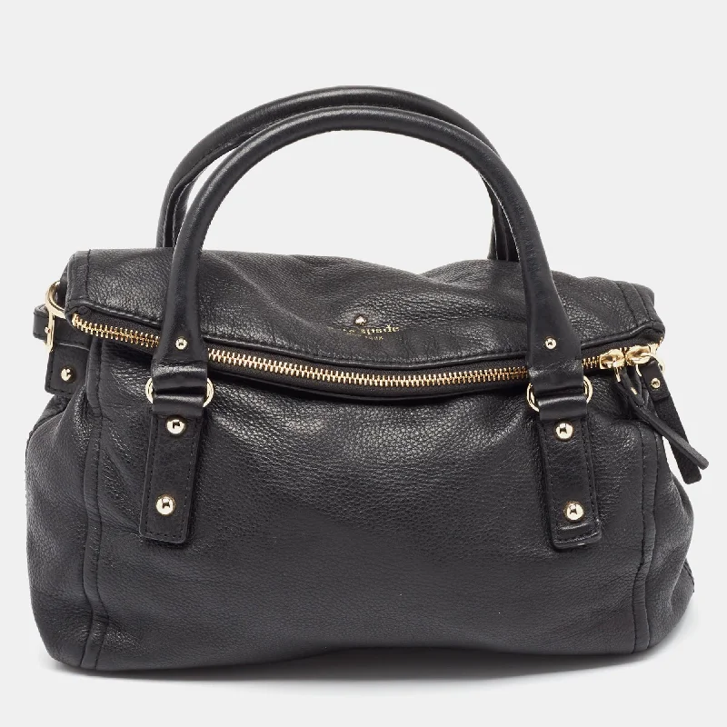 Women's leather satchel with a hand-stitched edge for a premium lookKate Spade Black Leather Cobble Hill Leslie Satchel