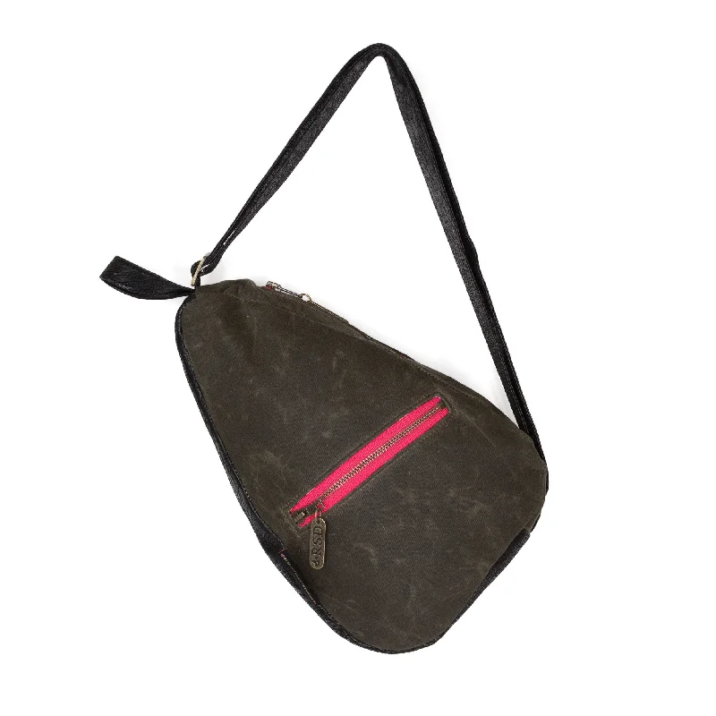 Crossbody bag with multiple compartments and pockets for organizationKatie Premier: Olive Waxed Canvas