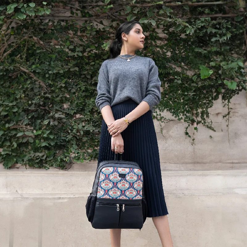 Faux fur backpack with a fluffy exterior for a winter fashion statementKovil Blue Office Backpack