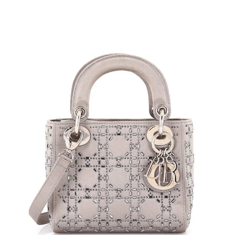 Convertible satchel that can be worn as a crossbody or shoulder bagLady Dior Bag Crystal Embellished Cannage Quilt Satin Mini