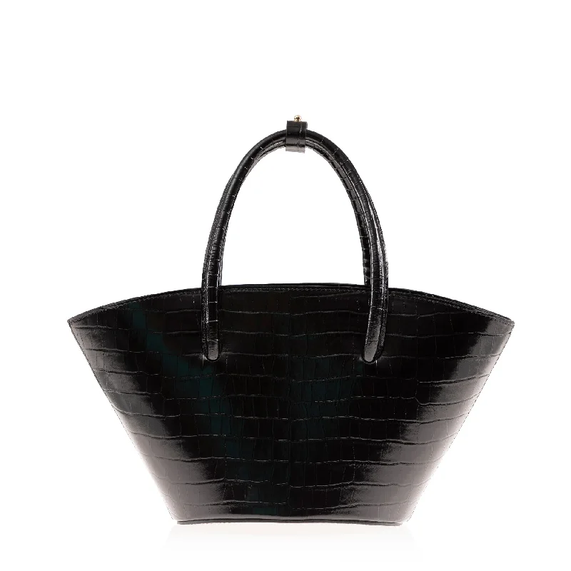 Studded handle bag with a punk - rock aesthetic for a bold fashion choiceLady's Gambit (Black Croc-Embossed)