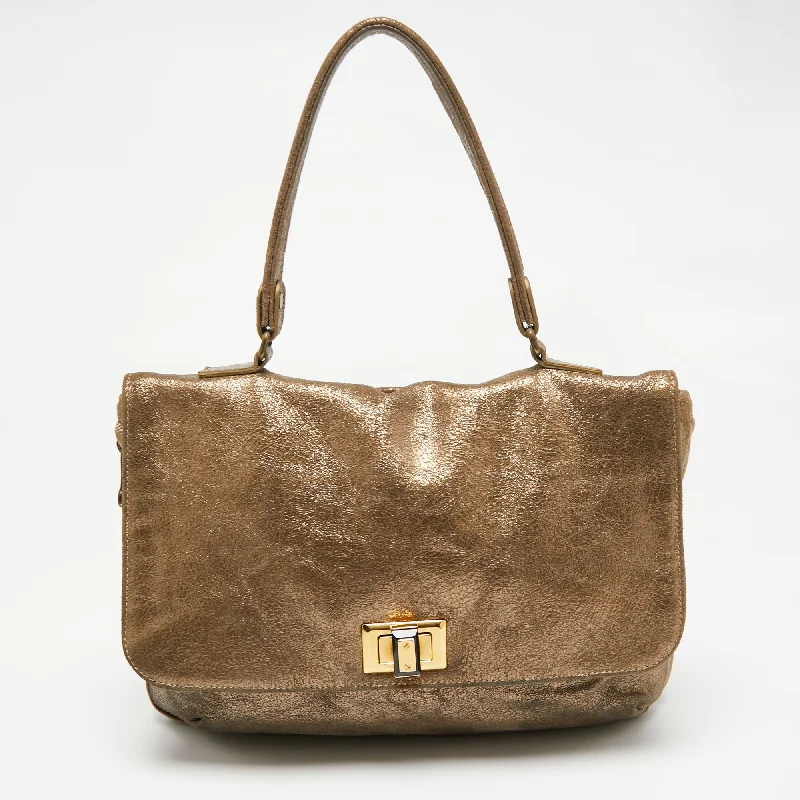 Metallic satchel with a shiny finish for evening eventsLanvin  Cracked Suede Flap Top Handle Bag