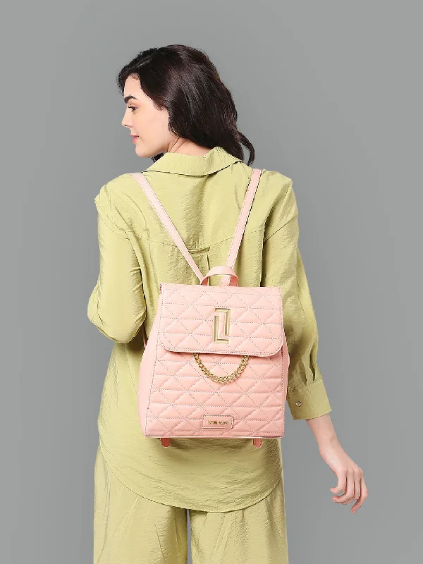 Leatherette backpack with a quilted texture and a magnetic snap closureLavie Luxe Light Pink Medium Women's Casper Girl's Backpack