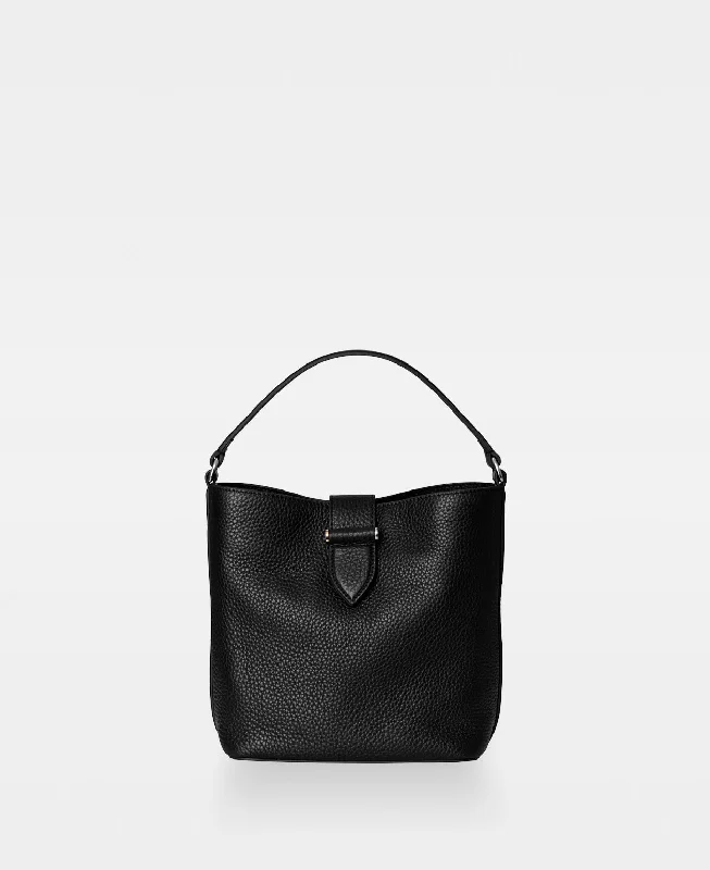 Vintage - style leather handle bag with a structured silhouette and a tassel charmLEXIE small bucket bag - Black