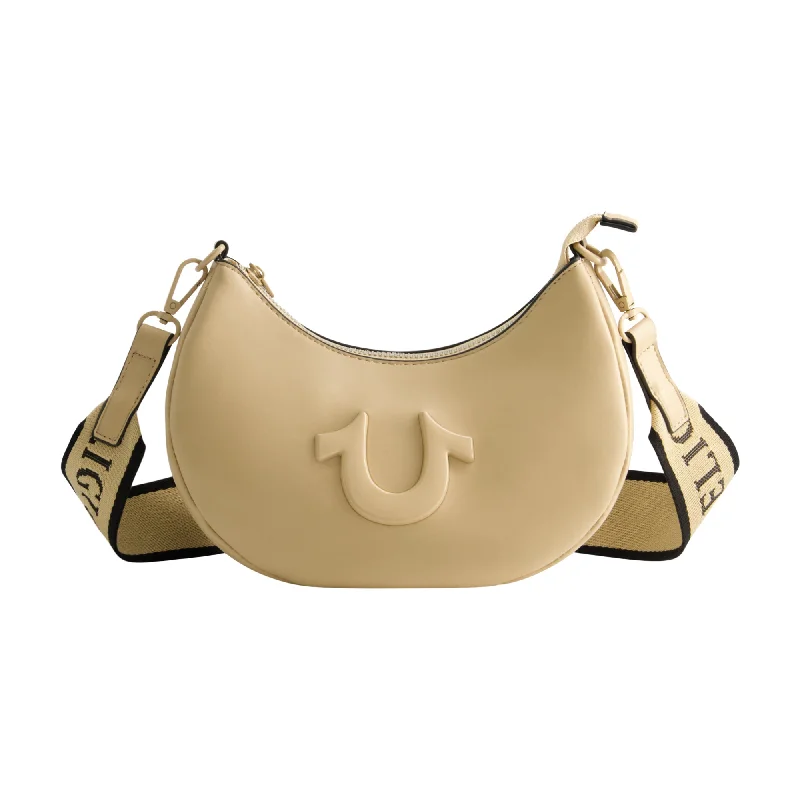 Studded leather shoulder bag with a punk - rock aestheticLOGO STRAP CRESCENT HOBO