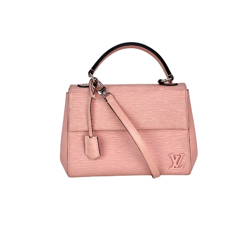 Two - tone clutch with a contrast color lining for added styleLouis Vuitton Cluny BB Pink Epi Leather Top Handle Shoulder Bag