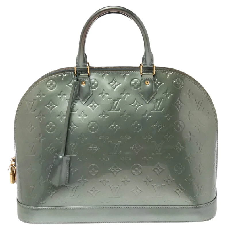 Leatherette satchel with a quilted pattern for a sophisticated styleLouis Vuitton Givre Monogram Vernis Alma Gm Bag