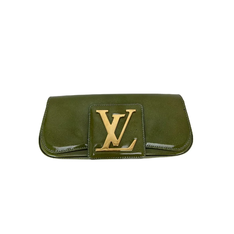 Clutch with a removable strap to be used as a hand - held or cross - bodyLouis Vuitton Patent Leather Sobe Green Clutch