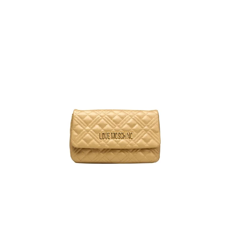 Crossbody bag with a detachable strap for easy customizationLove Moschino Gold Polyethylene Women Crossbody Bag