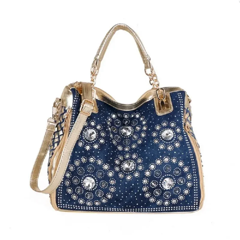 Women's waterproof nylon crossbody bags for outdoor adventuresLuxury Trendy Casual Fashion Shoulder Bag For Ladies Rhinestone Women's Denim Handbag Shoulder Tote Bag