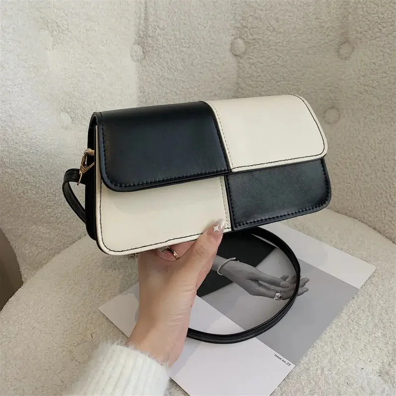 Women's silk - lined leather makeup bags with multiple compartmentsM315 Mini Cute Contrast Color PU Leather Square Bag For Women 2022 Shoulder Handbags Trending Luxury Hand Bag