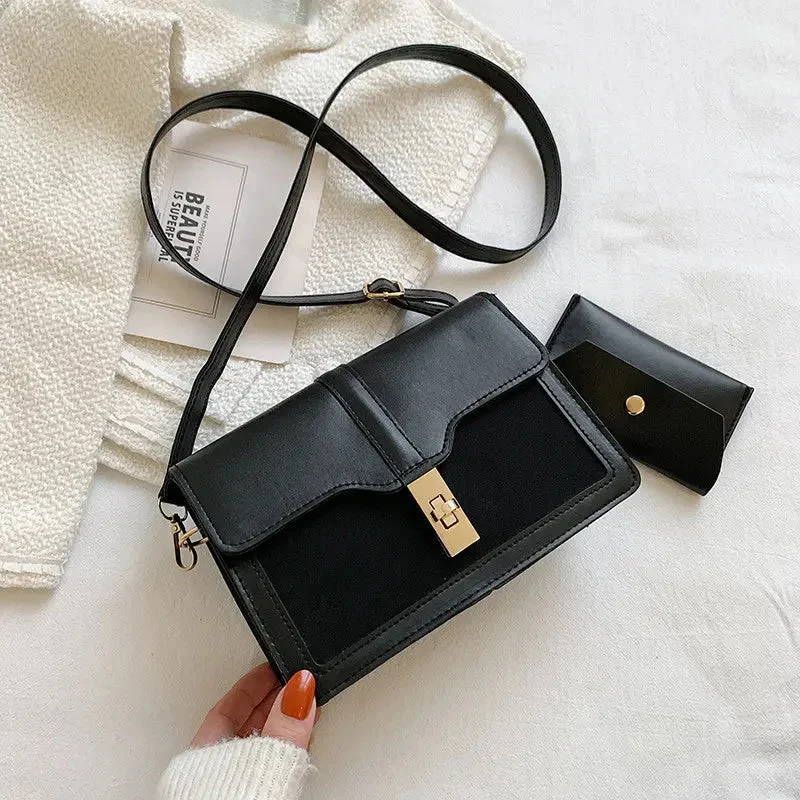 Women's silk - lined leather makeup bags with multiple compartmentsM447 New Women Famous Brands Messenger Vintage PU Leather Shoulder bag Simple Crossbody Ladies Flap Bags