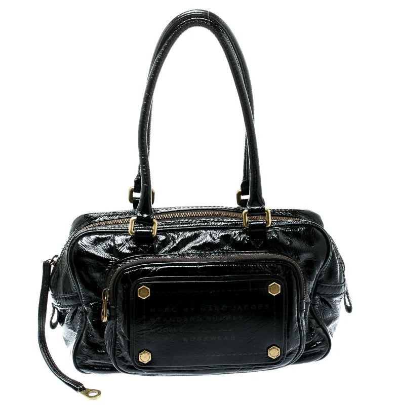 Leatherette satchel with a quilted pattern for a sophisticated styleMarc By Marc Jacobs  Laminated Leather Zip Pockets Satchel